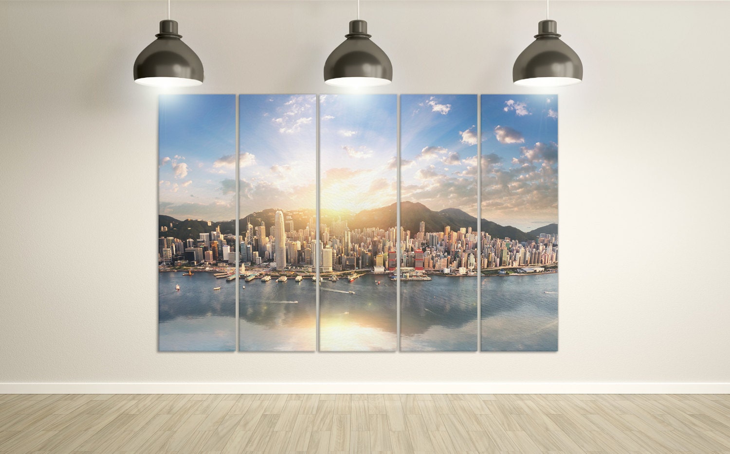 Hong Kong Extra Large Framed Canvas Leather Print