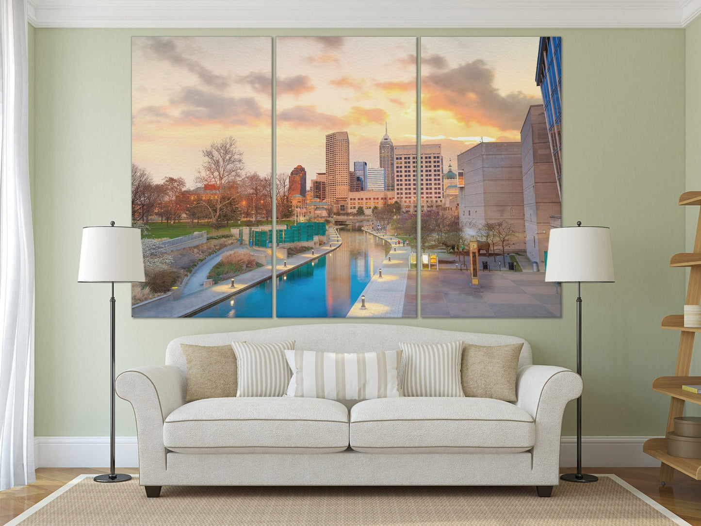 Indianapolis Skyline at Twilight Framed Canvas Leather Print