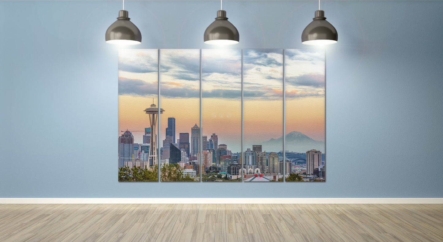 Seattle Skyline Framed Canvas Leather Print