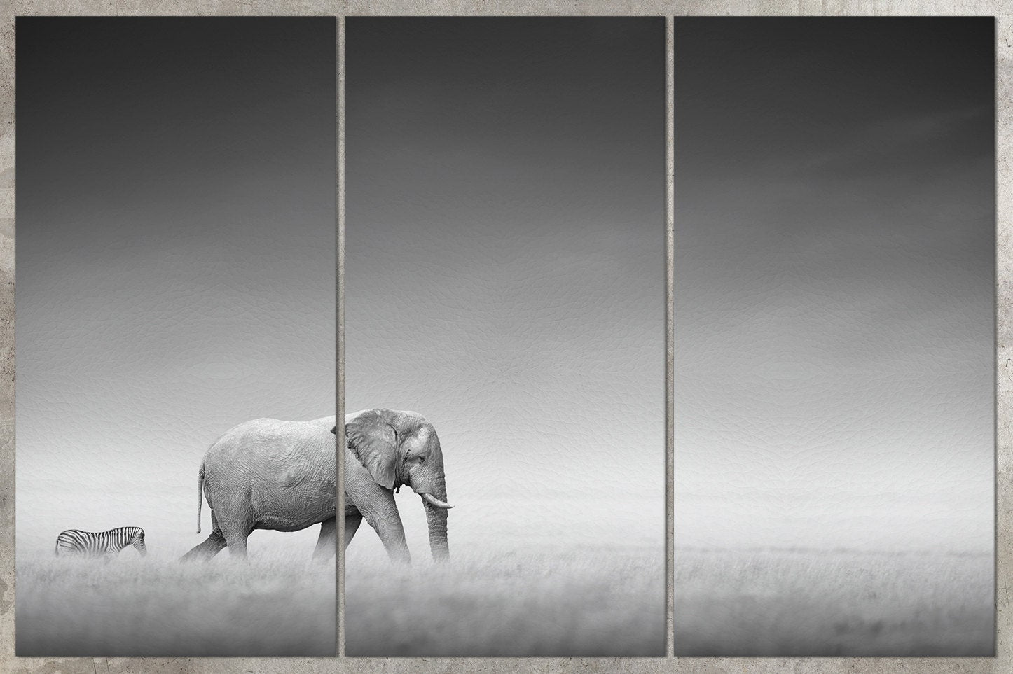 Elephant with zebra in Etosha Africa canvas home art 3 panels