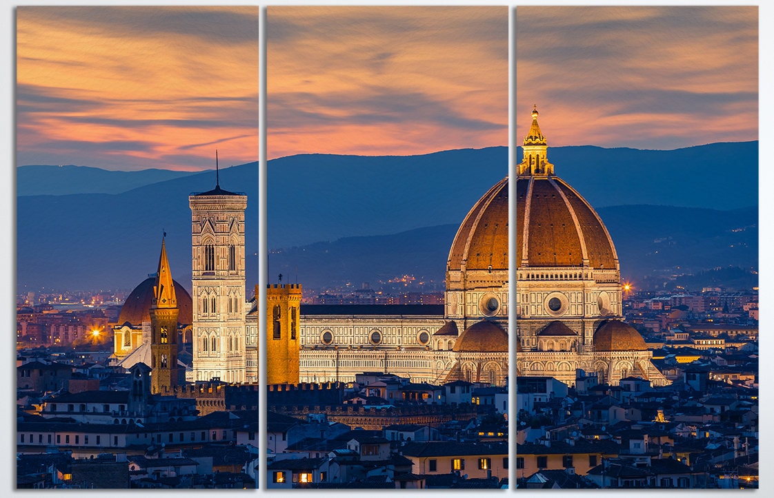 Twilight at Florence Duomo Framed Canvas Leather Print