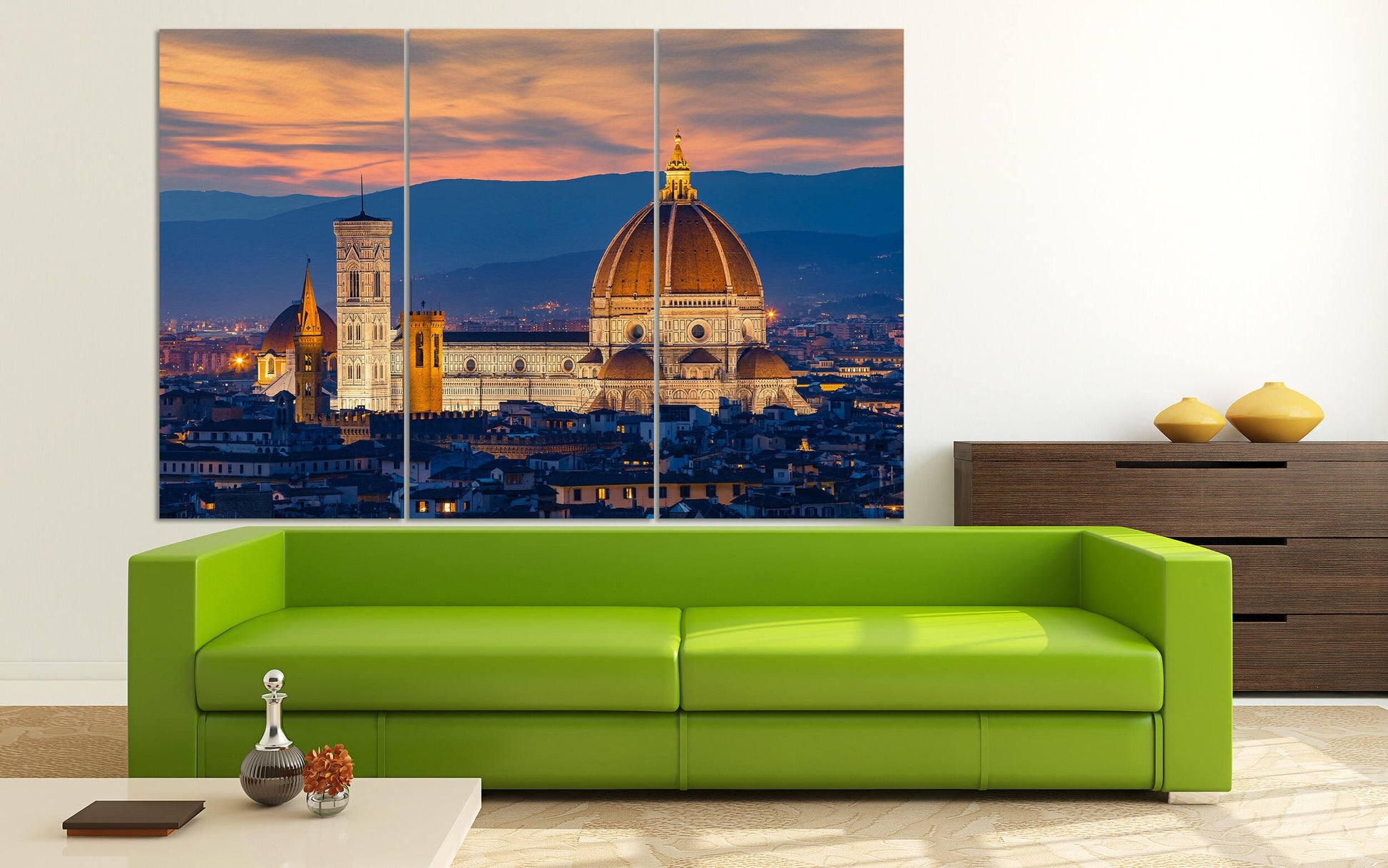 Twilight at Florence Duomo Framed Canvas Leather Print