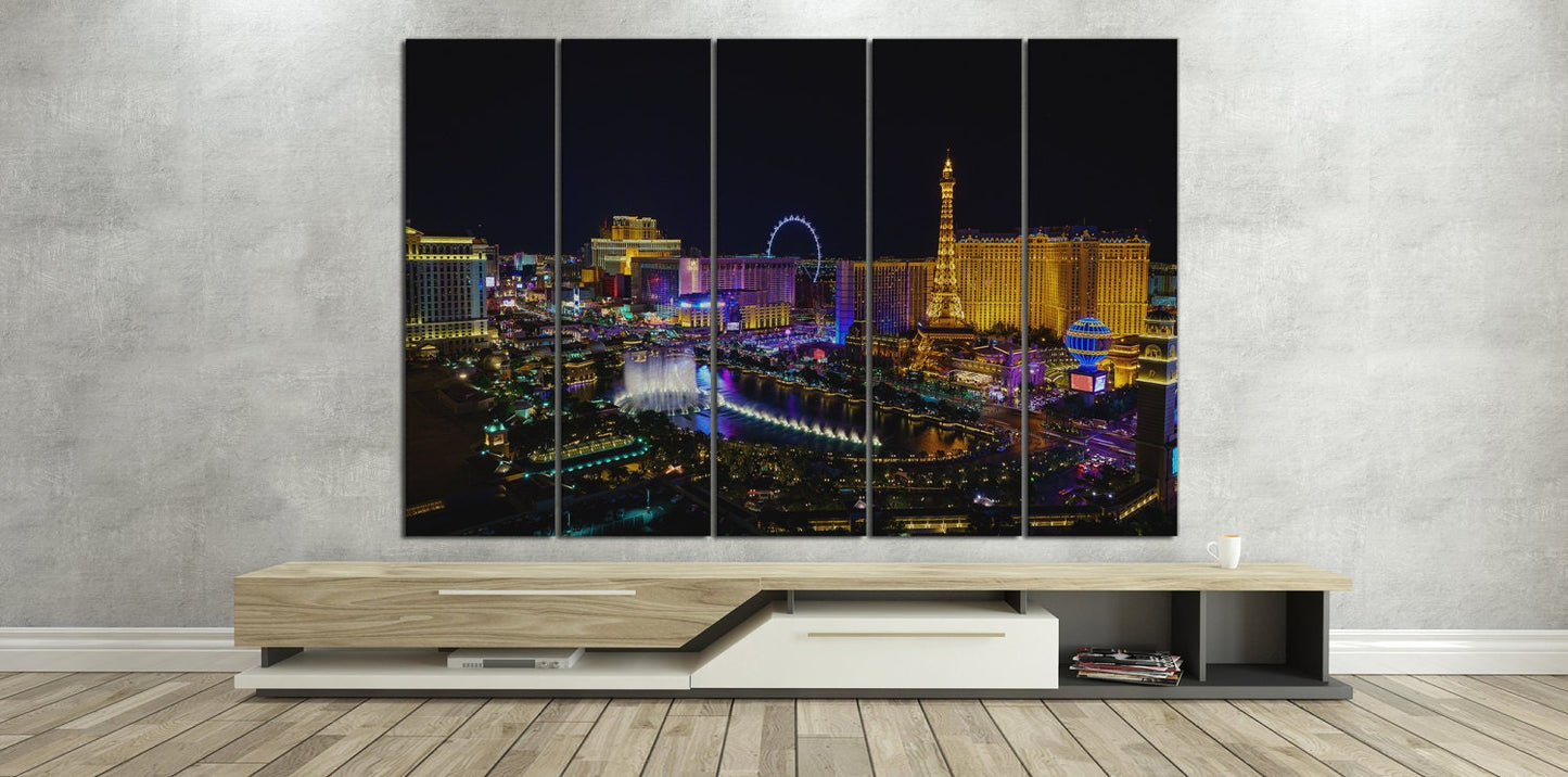 Las Vegas strip aerial framed canvas leather print