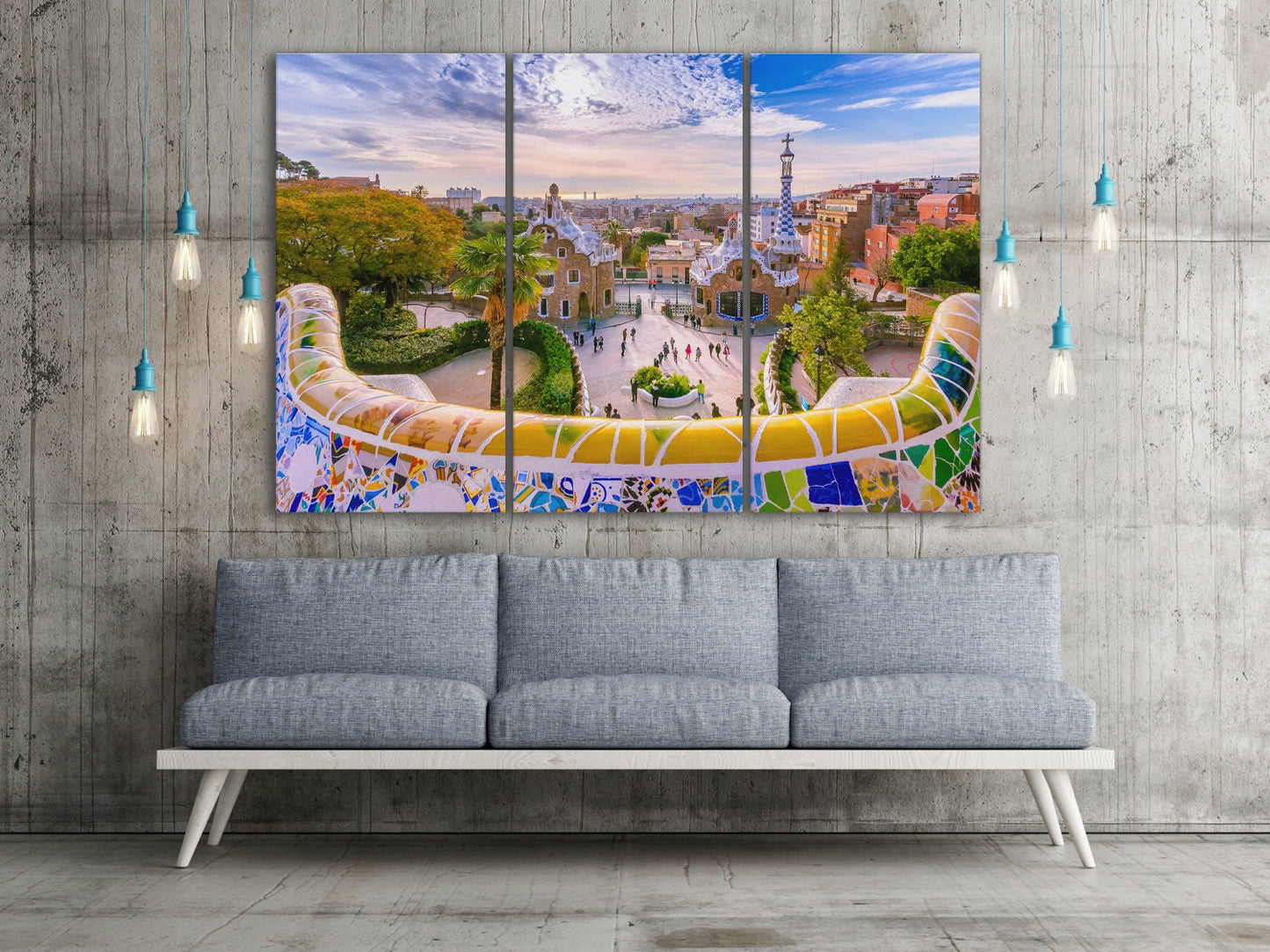Park Guell wall decor canvas print 3 panels