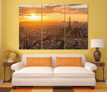 Laden Sie das Bild in den Galerie-Viewer, Paris, Eiffel Tower Aerial View at Sunset Canvas Eco Leather Print, Made in Italy!