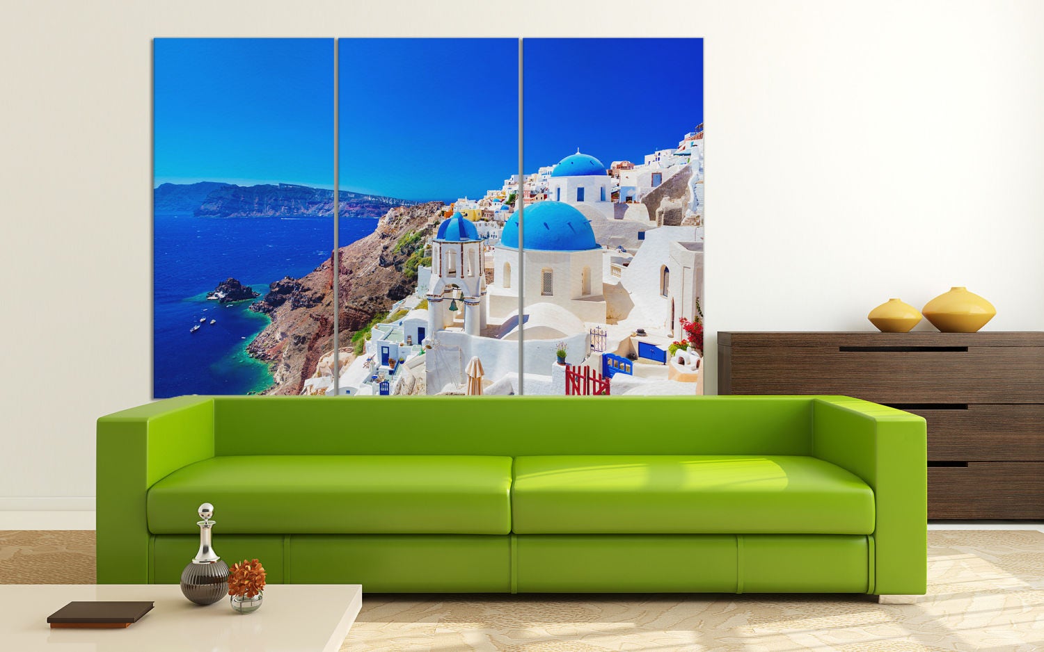 Oia town on Santorini island Greece Canvas Eco Leather Print, Made in Italy!
