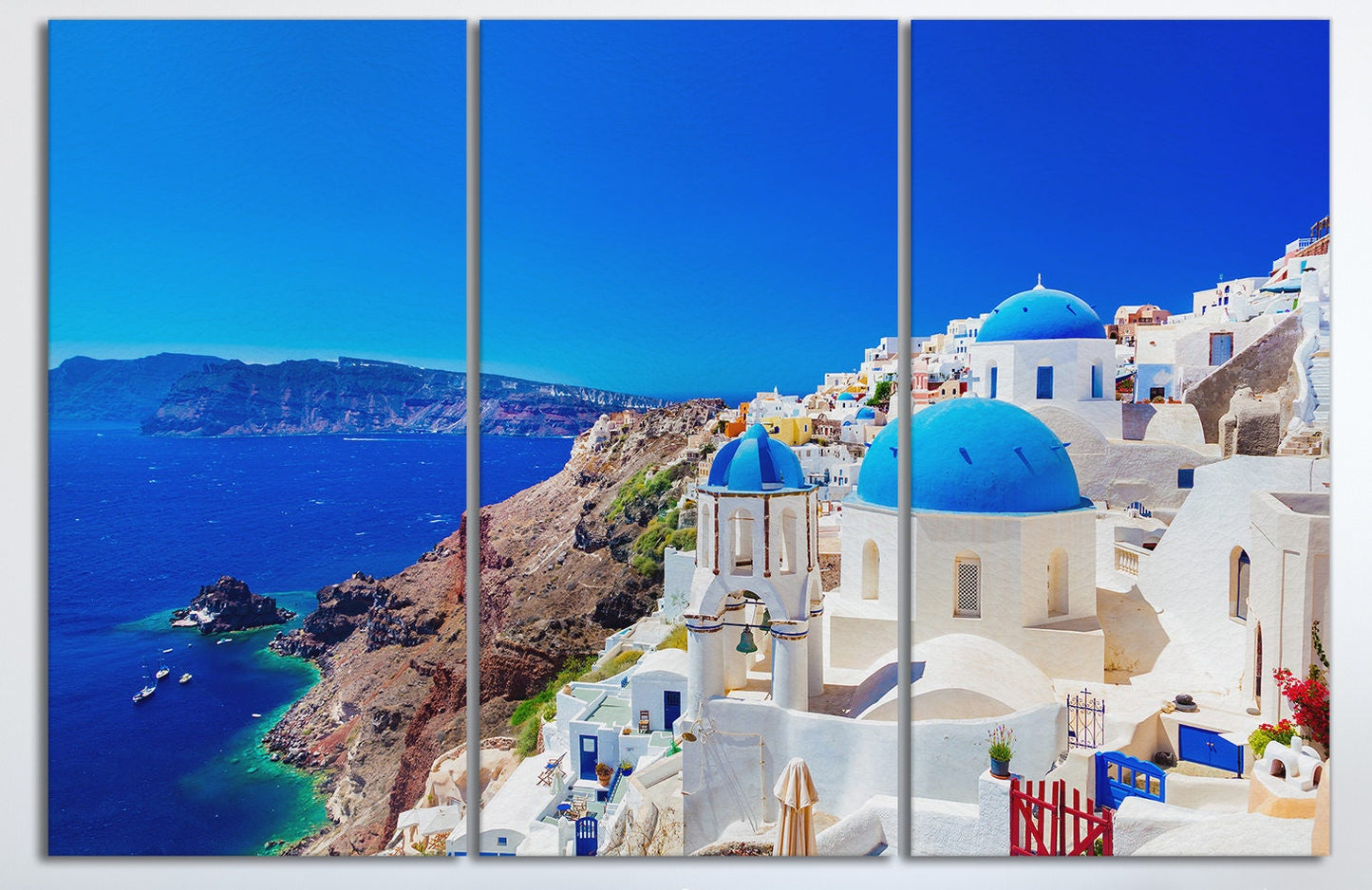 Oia town on Santorini island Greece Canvas Eco Leather Print, Made in Italy!