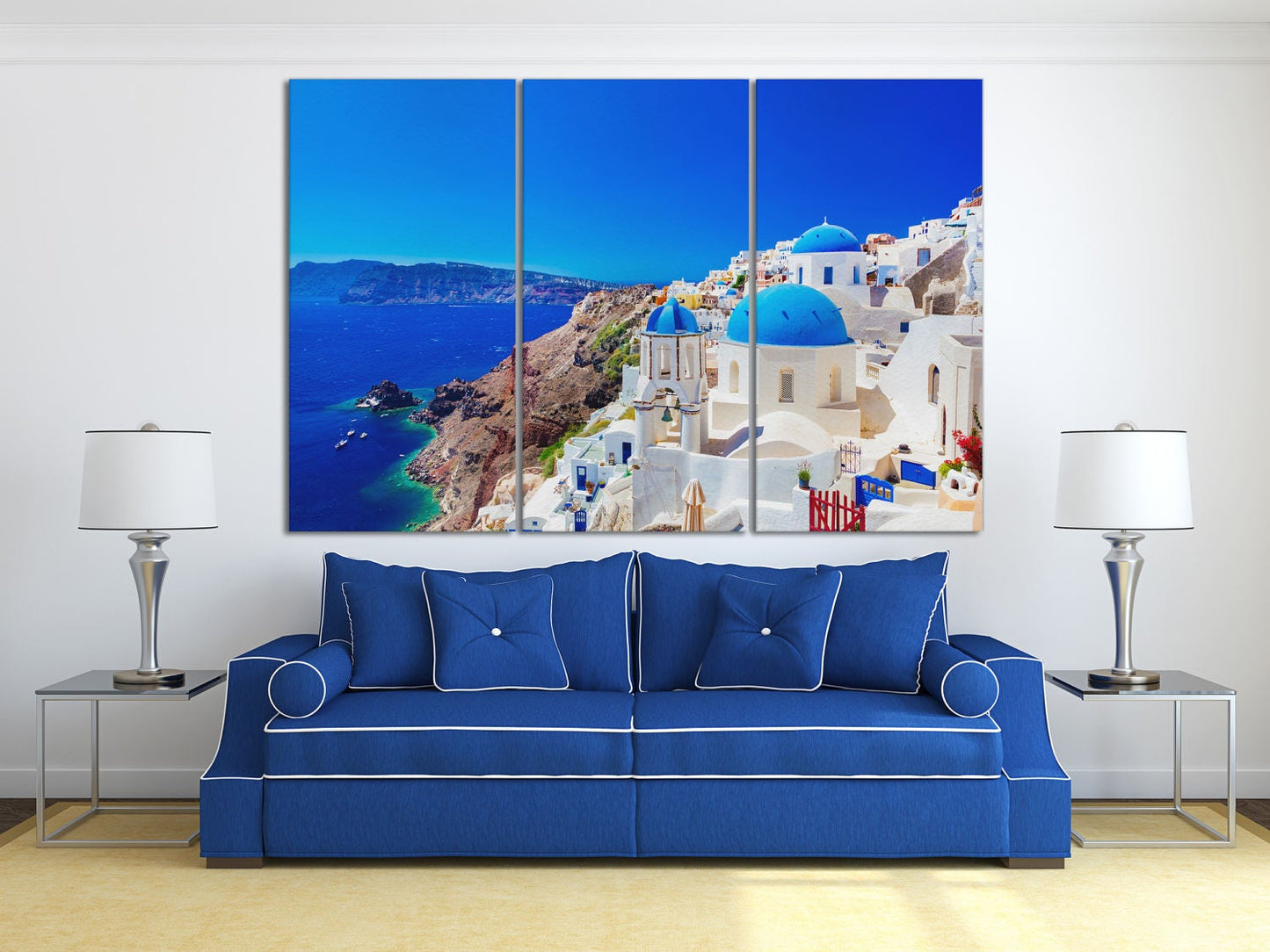 Oia town on Santorini island Greece Canvas Eco Leather Print, Made in Italy!