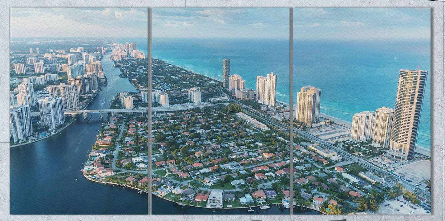 Miami Skyline Aerial View Framed Canvas Print
