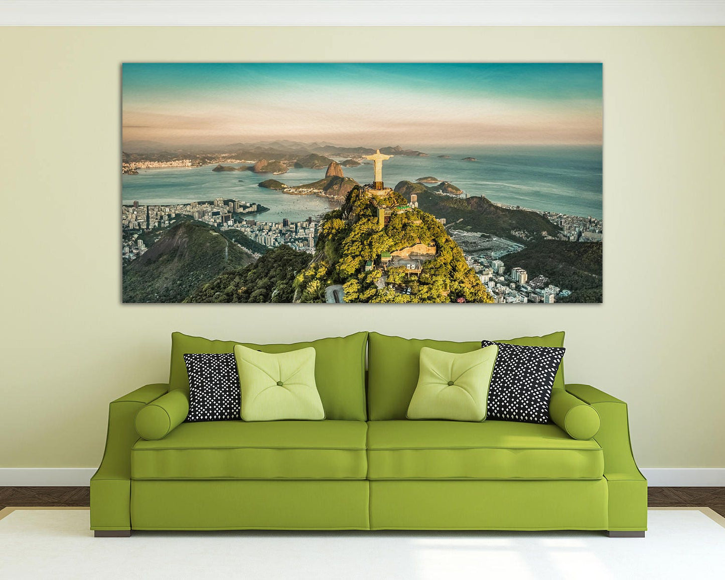 Christ the Redeemer Statue Botafogo Bay Framed Canvas Leather Print