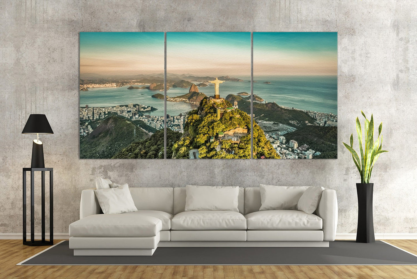 Christ the Redeemer Statue Botafogo Bay Framed Canvas Leather Print