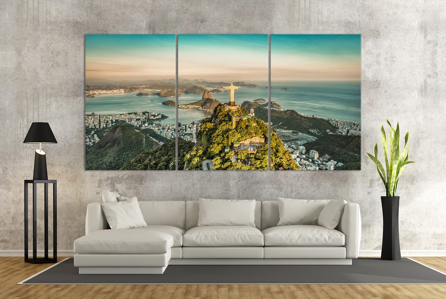 Christ the Redeemer Statue Botafogo Bay Framed Canvas Leather Print