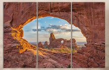 Load image into Gallery viewer, 3 Panel Arches National Park in Utah Framed Canvas Leather Print