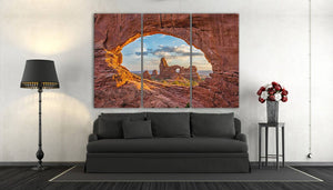 3 Panel Arches National Park in Utah Framed Canvas Leather Print