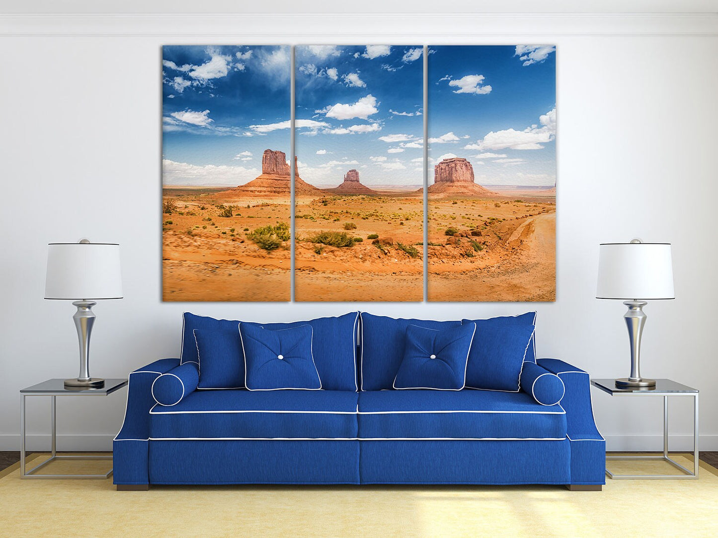 Desert Landscape Monument Valley Framed Canvas Leather Print, Made in Italy!