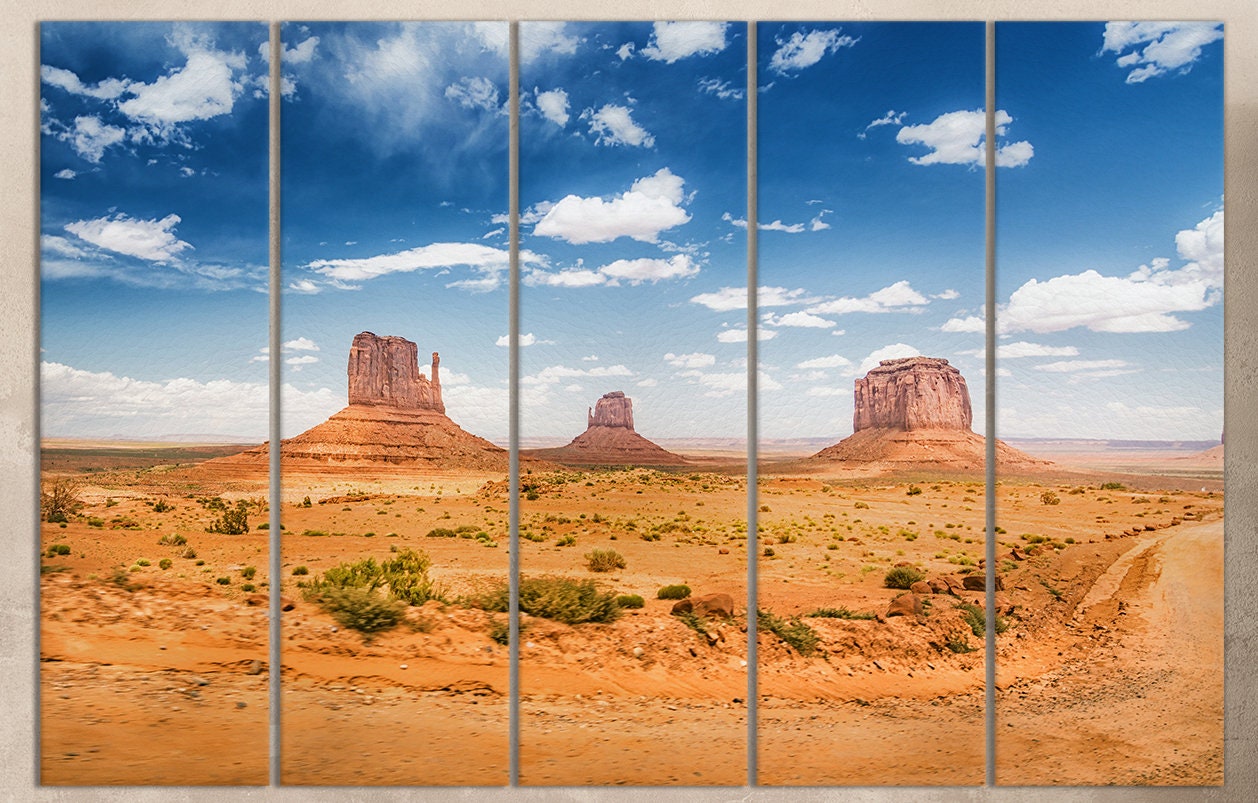 Desert Landscape Monument Valley Framed Canvas Leather Print, Made in Italy!