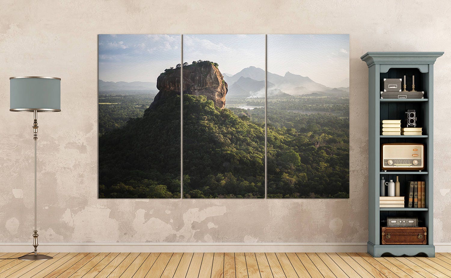 Sigiriya Lion Rock Fortress Sri Lanka Wall Art Canvas Eco Leather Print 3 Panels