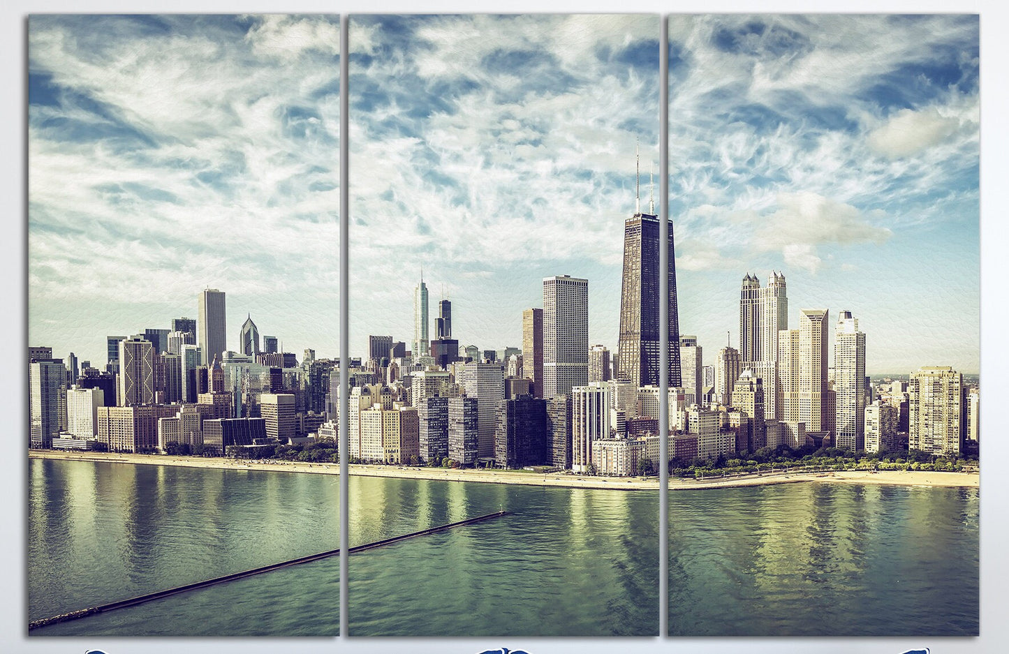 Chicago Skyline Vintage Aerial PETA Approved Faux Leather Wall Art