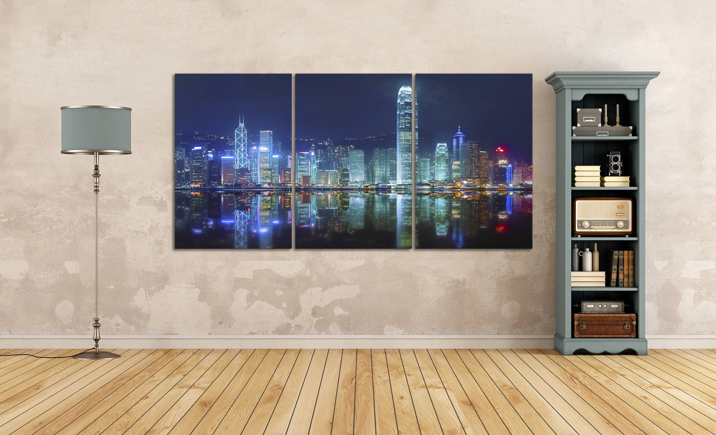 Victoria Harbor of Hong Kong Framed Canvas Leather Print