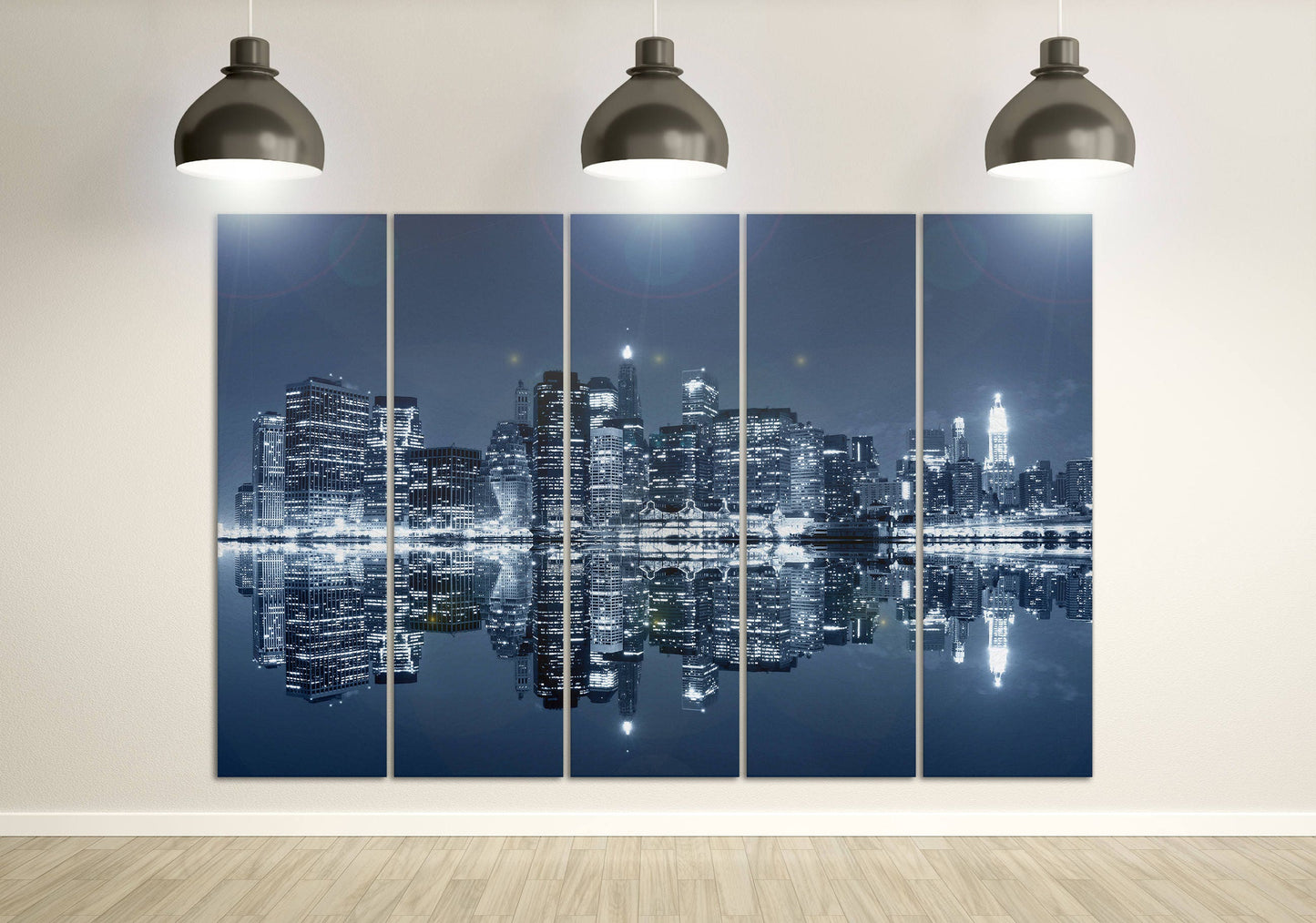 Manhattan at night, New York City Framed Canvas Print