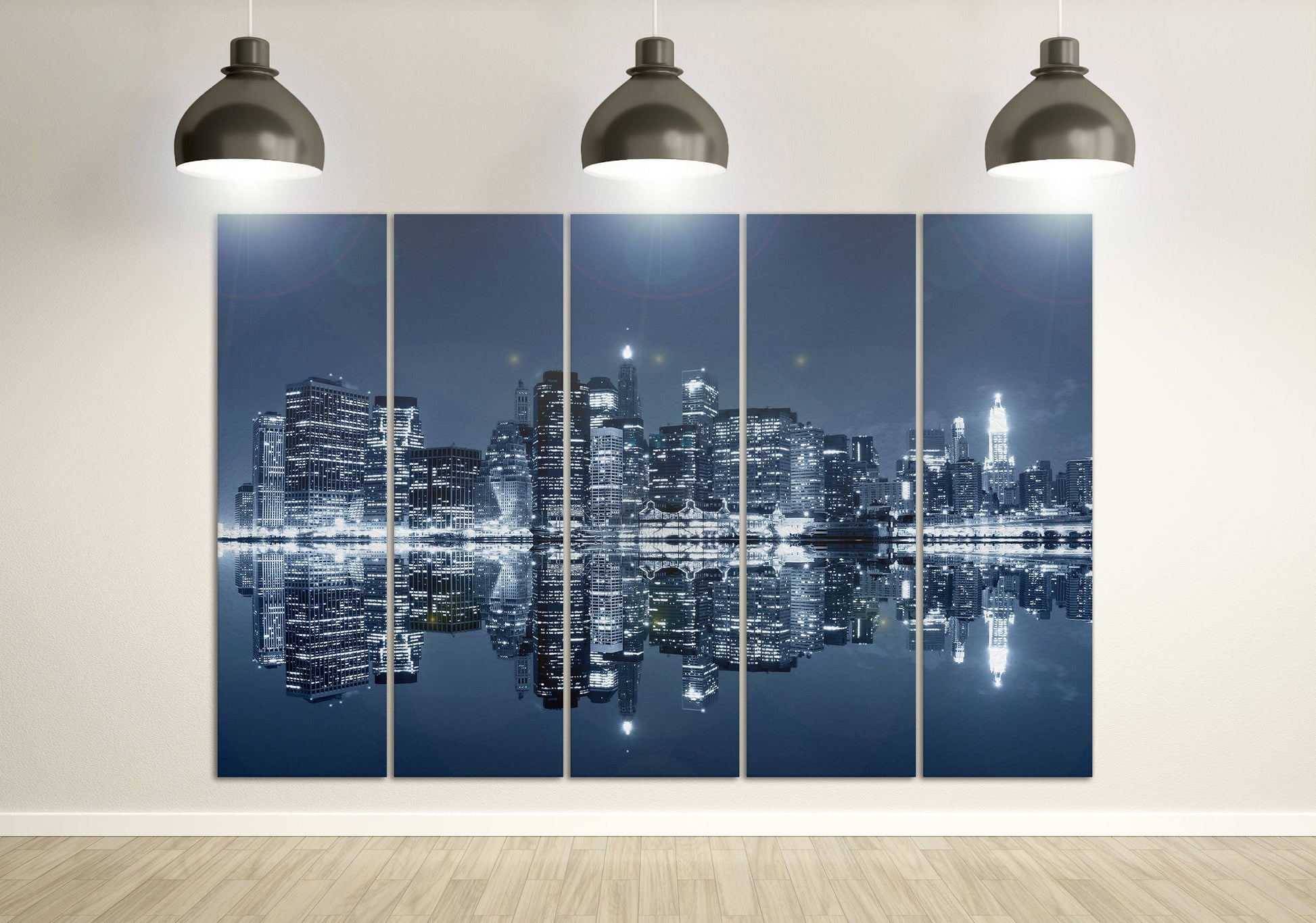 Manhattan at night, New York City Framed Canvas Print