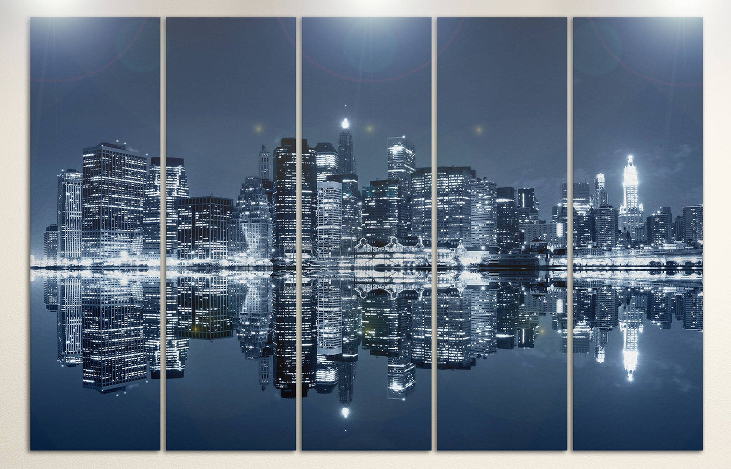 Manhattan at night, New York City Framed Canvas Print