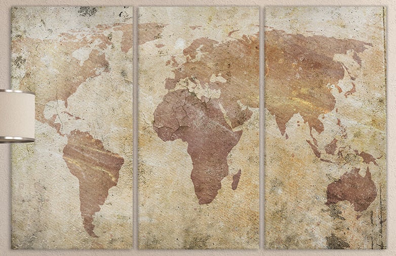 Cracked World Map Framed Canvas Leather Print