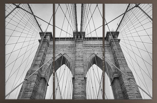 Brooklyn Bridge Closeup Black&White Framed Canvas Leather Print