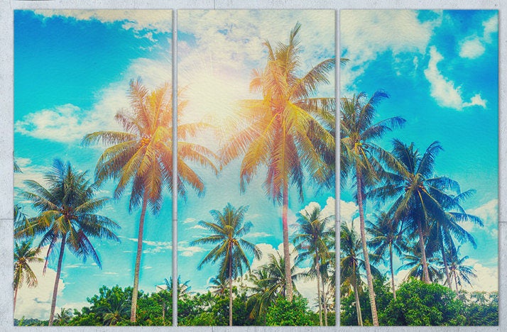 Tropical palms wall art canvas print 3 panels
