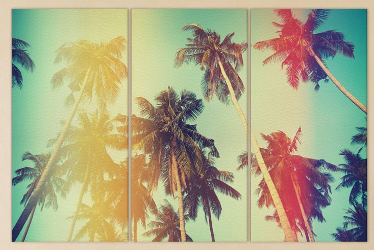 Vintage Palm Tree PETA Approved Faux Leather Canvas Wall Art