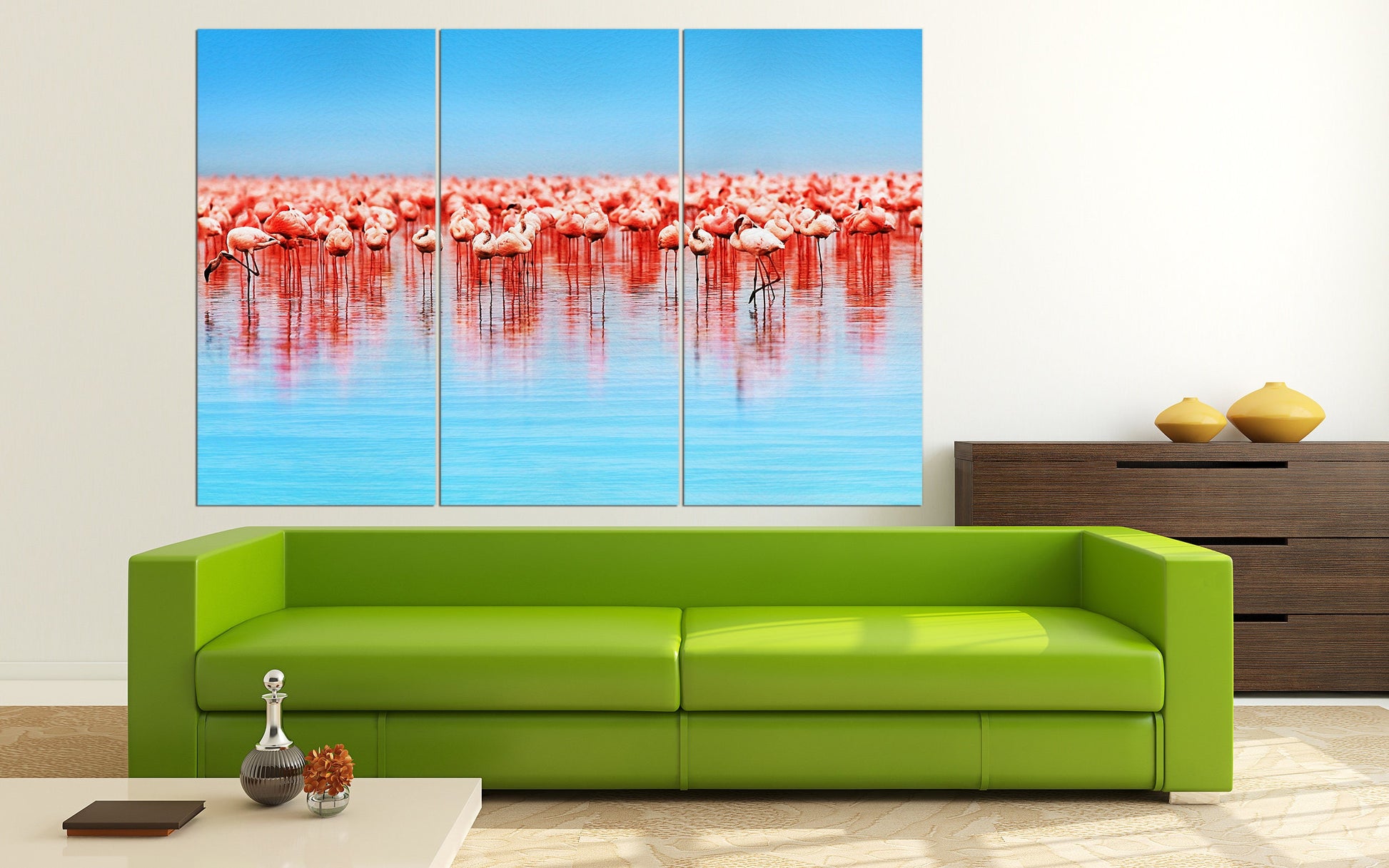 Flamingo in Lake Nakuru Framed Canvas Leather Print
