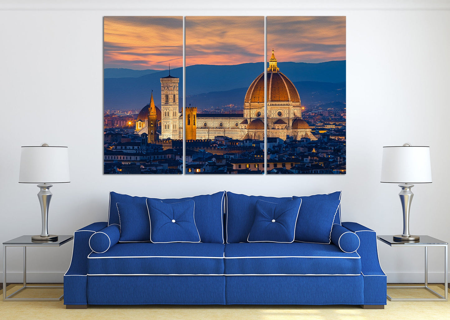 Twilight at Florence Duomo Framed Canvas Leather Print