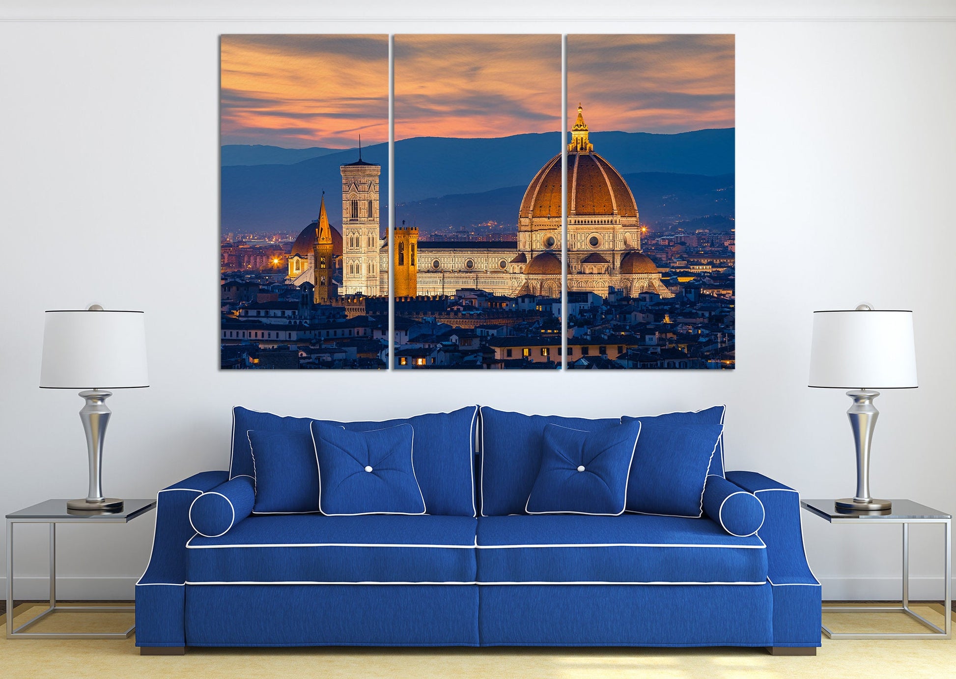 Twilight at Florence Duomo Framed Canvas Leather Print