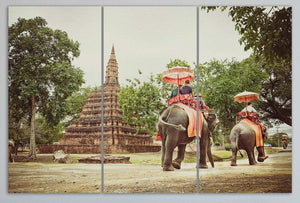 Ayutthaya, Thailand Walking with Elephants Canvas Eco Leather Print, Made in Italy!