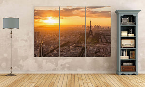 Paris, Eiffel Tower Aerial View at Sunset Canvas Eco Leather Print, Made in Italy!
