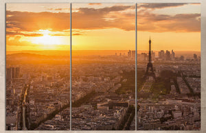 Paris, Eiffel Tower Aerial View at Sunset Canvas Eco Leather Print, Made in Italy!