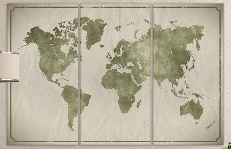 Watercolor on crumpled paper background world map framed canvas print