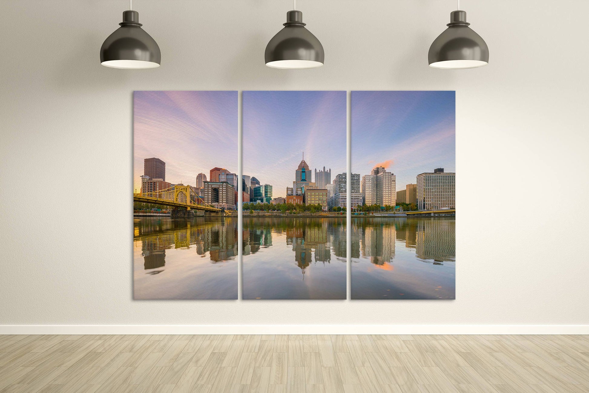 Pittsburgh Downtown Skyline at Twilight Canvas Eco Leather Print