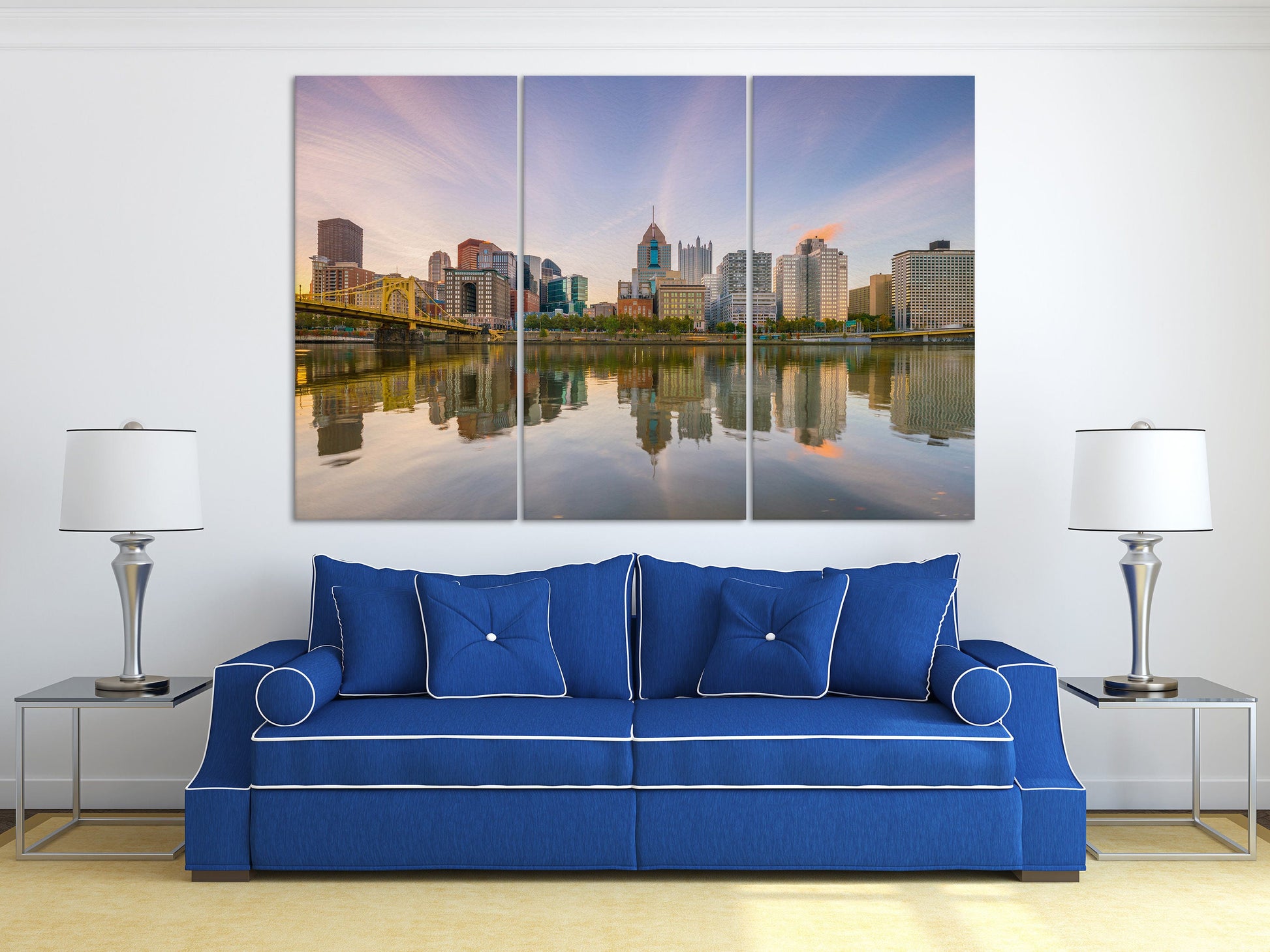 Pittsburgh Downtown Skyline at Twilight Canvas Eco Leather Print
