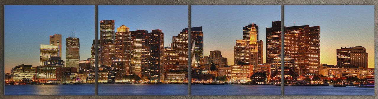 Boston's Financial District Pier Park View Framed Canvas Leather Print