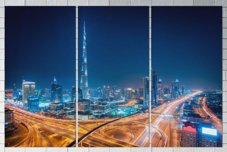 Dubai Night Framed Canvas Leather Print