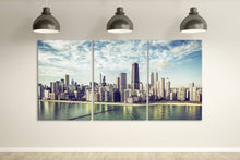 Charger l&#39;image dans la galerie, Chicago Skyline aerial view by the beach framed canvas leather print