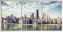 Charger l&#39;image dans la galerie, Chicago Skyline aerial view by the beach framed canvas leather print