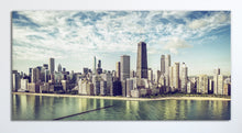 Charger l&#39;image dans la galerie, Chicago Skyline aerial view by the beach framed canvas leather print