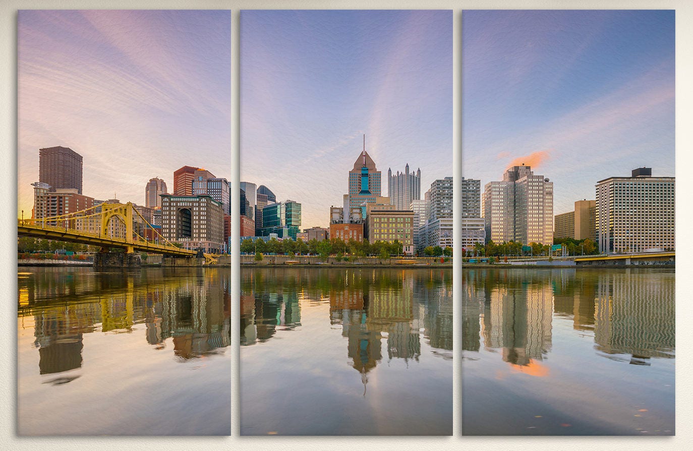 Pittsburgh Downtown Skyline at Twilight Canvas Eco Leather Print