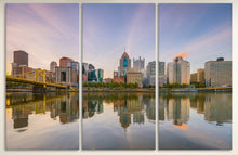 Load image into Gallery viewer, Pittsburgh downtown skyline at twilight canvas eco leather print, Made in Italy!