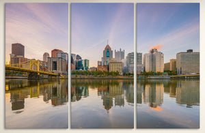 Pittsburgh downtown skyline at twilight canvas eco leather print, Made in Italy!