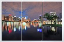 Load image into Gallery viewer, Orlando Skyline Lake Eola Florida Home Art Canvas 3 panels