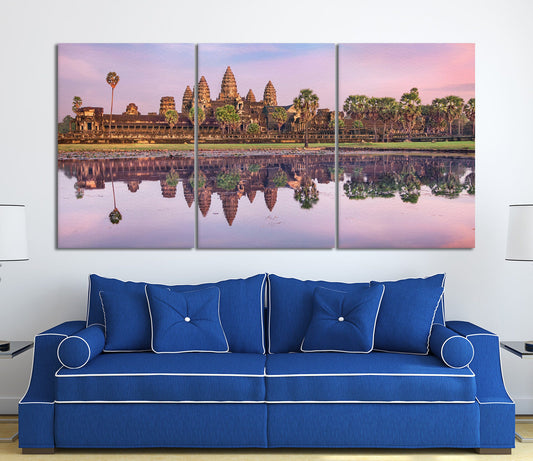 Angkor Wat Temple at Sunrise Framed Canvas Leather Print