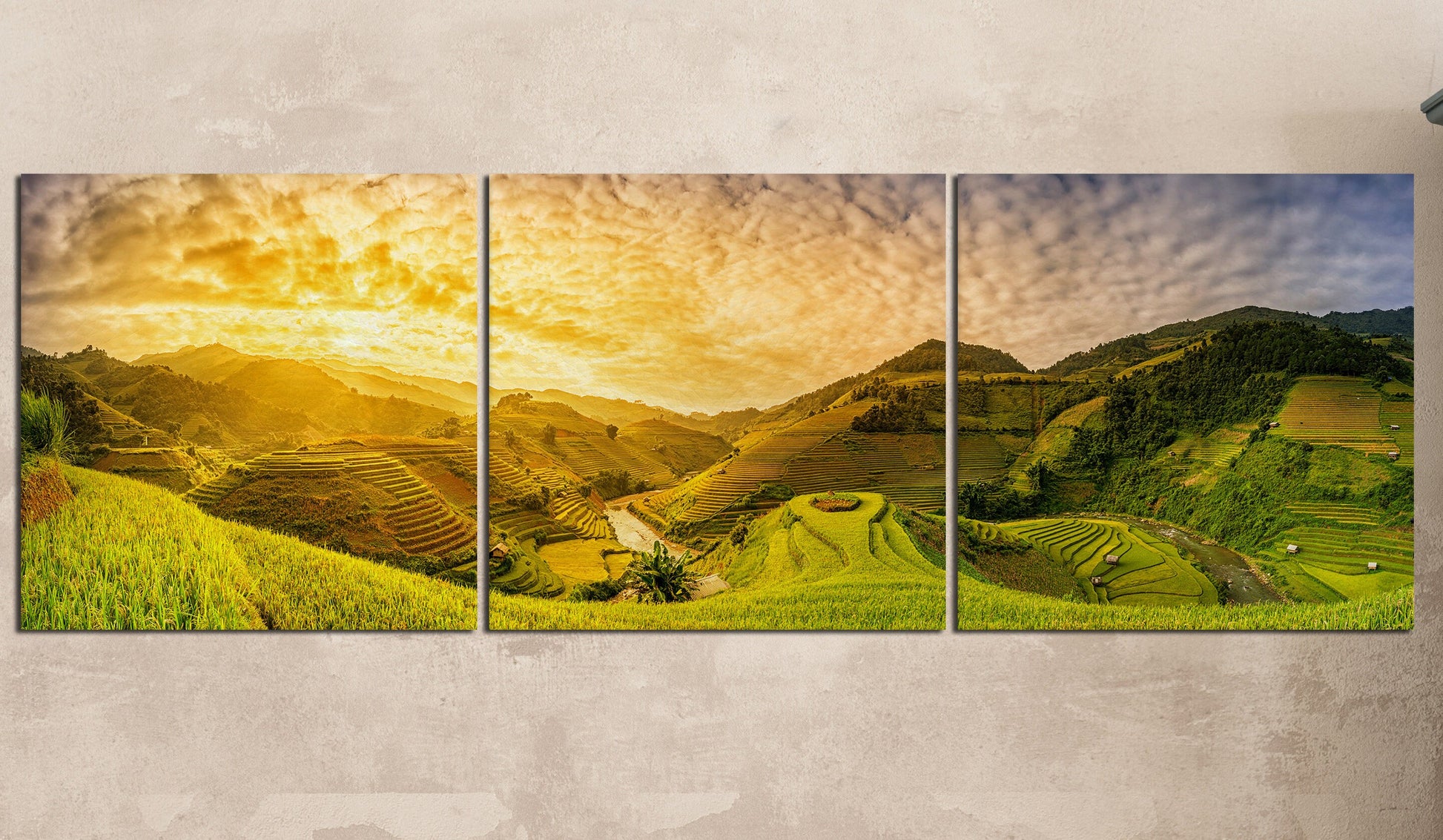 Green Rice Fields Muchangchai, Vietnam Framed Canvas Leather Print